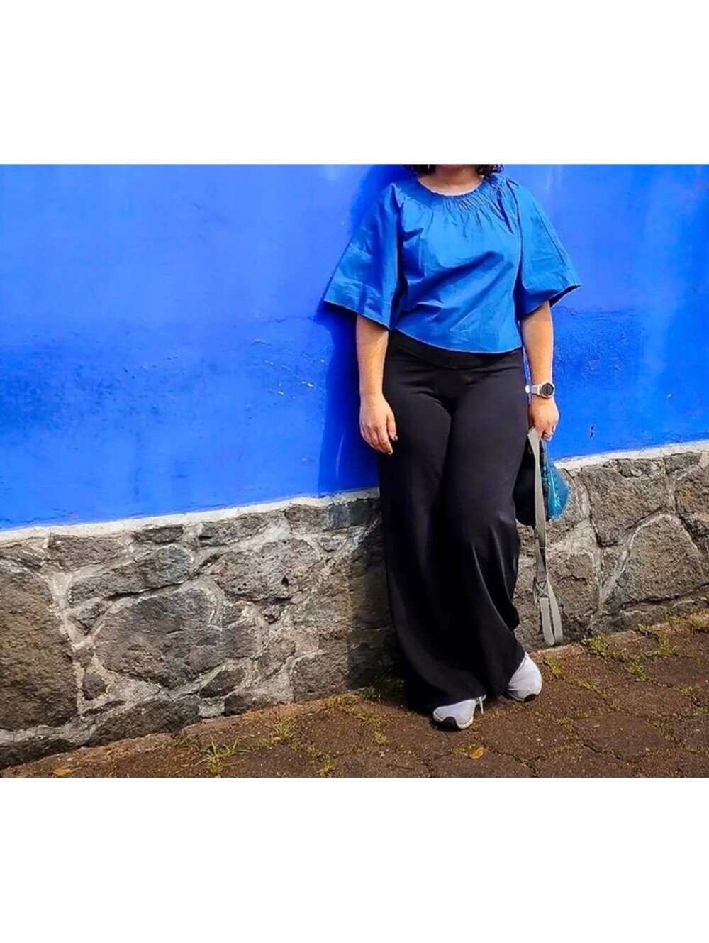 Everlane Loose Cotton Peasant Blouse in Blue